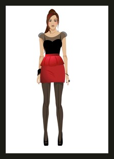 时尚红裙女士穿搭展示