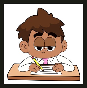 男孩专注伏案书写