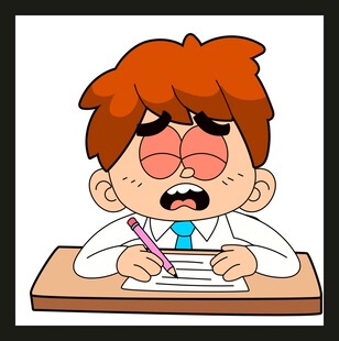 男孩专注伏案书写