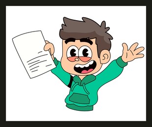 男孩开心展示手中纸张