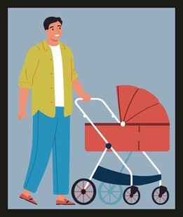 男子推婴儿车漫步