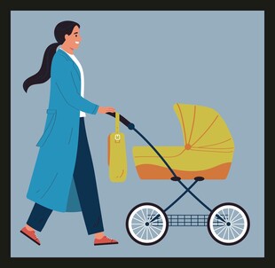 推婴儿车购物的年轻妈妈