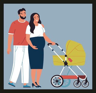 准爸妈与婴儿车温馨画面