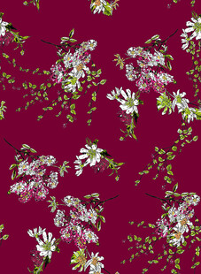 酒红色底花卉图案印花