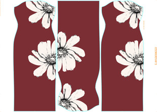 酒红色花朵连衣裙设计图