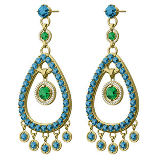 蓝绿宝石水滴形精美耳环