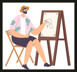 画家专注作画瞬间