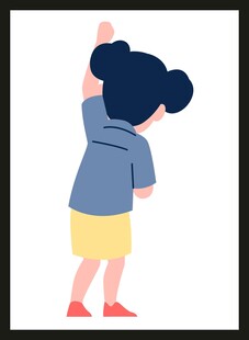 扎双辫女孩抬手背影