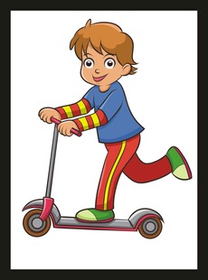 男孩快乐骑行滑板车