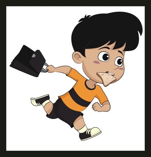 奔跑上学的小男孩