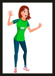 惊讶的红衣女子绿色上衣