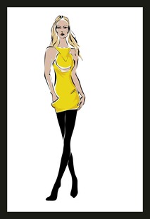 时尚黄裙女子穿搭展示