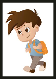 背着书包的快乐小男孩