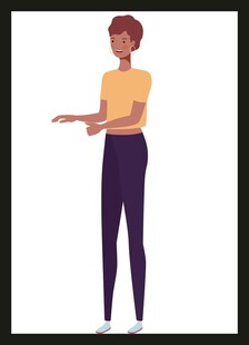 指向一侧的短发女性