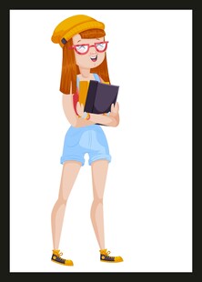 戴帽女孩手持书本