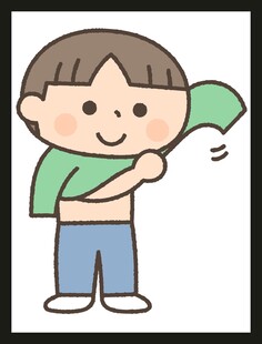 挥舞绿布的小男孩