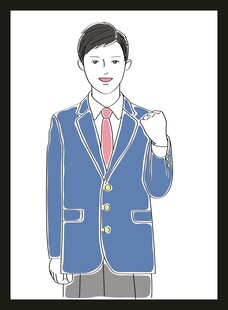 蓝色校服女生比耶造型