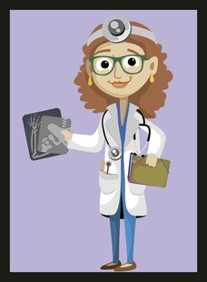 女医生手持光片与病历