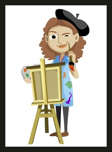 女画家专注作画