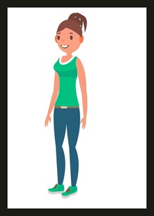 穿绿衣牛仔裤的快乐女孩