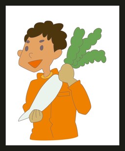 男孩开心抱大萝卜