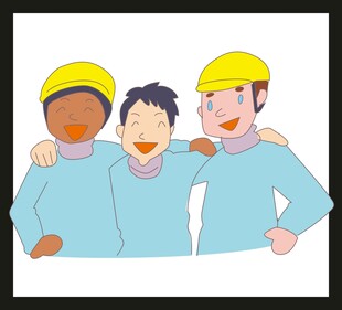 三位工友亲密合影