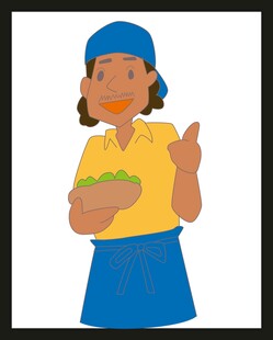 穿黄衣提物的微笑女孩