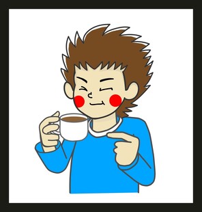 男孩惬意喝咖啡