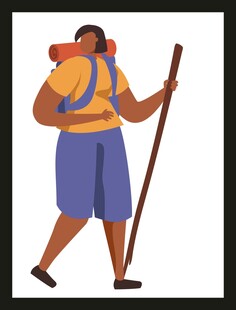 徒步旅行者持杖前行