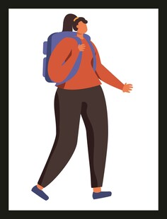 背着背包行走的活力女孩