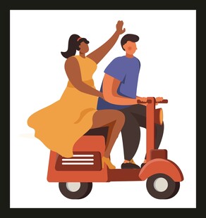 情侣骑电动车甜蜜出行