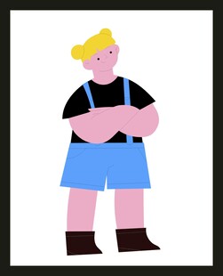 穿背带裤的金发人物形象