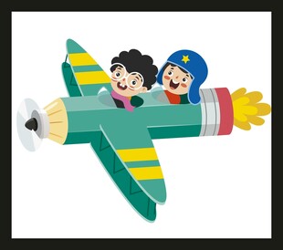 儿童乘铅笔飞机欢乐飞行