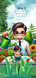 男士开心浇花的温馨场景