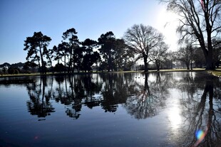 湖畔阳光倒影美景