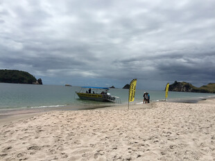 海滩上的船只与游人