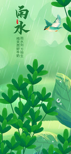 清新雨水下的翠绿植物