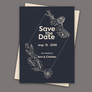 简约花卉婚礼日期预告卡