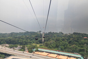 高空缆车俯瞰城市与绿植