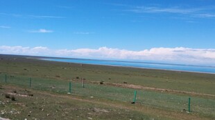 草原风光 远处蓝天与水域