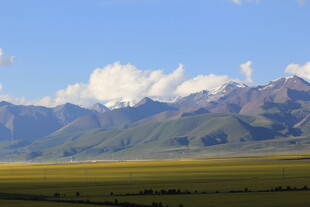 草原风光与远处连绵山脉