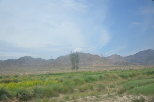 田野风光中的远山与蓝天