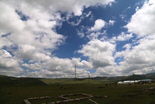 蓝天白云下的开阔原野