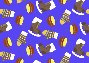 蓝色背景的卡通美食图案