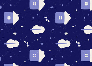 冬日雪景中的梦幻小屋图案