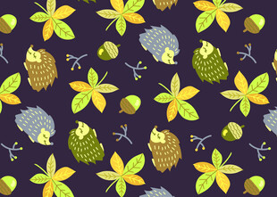 刺猬树叶图案无缝背景图