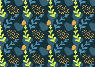 蓝底花卉植物无缝图案