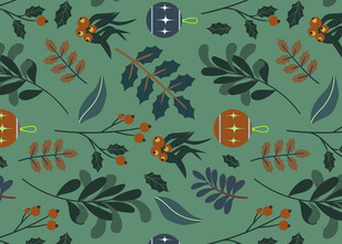 绿叶橙果几何图案背景