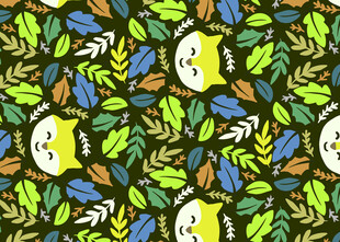 多彩树叶与卡通柠檬图案