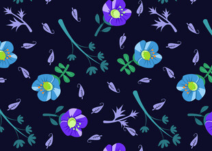 深蓝色底花卉图案设计